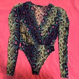 Day G Sheer Snakeskin V Neck Bodysuit